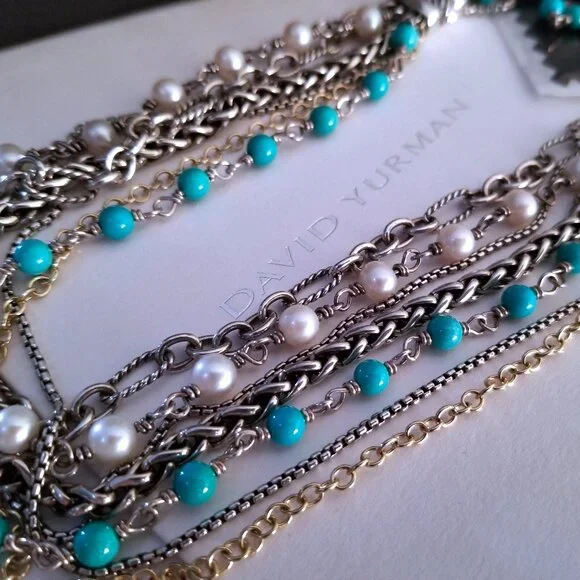 SOLD - DAVID YURMAN *RARE* 18K Gold Turquoise Pearl Necklace - Pristine! $2150 - Picture 3 of 13
